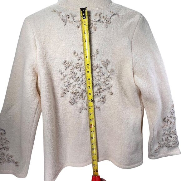 Coldwater Creek Wool Embroidered Jacket Boho Ornate Metal Clasps Ivory Womens S - Picture 14 of 14